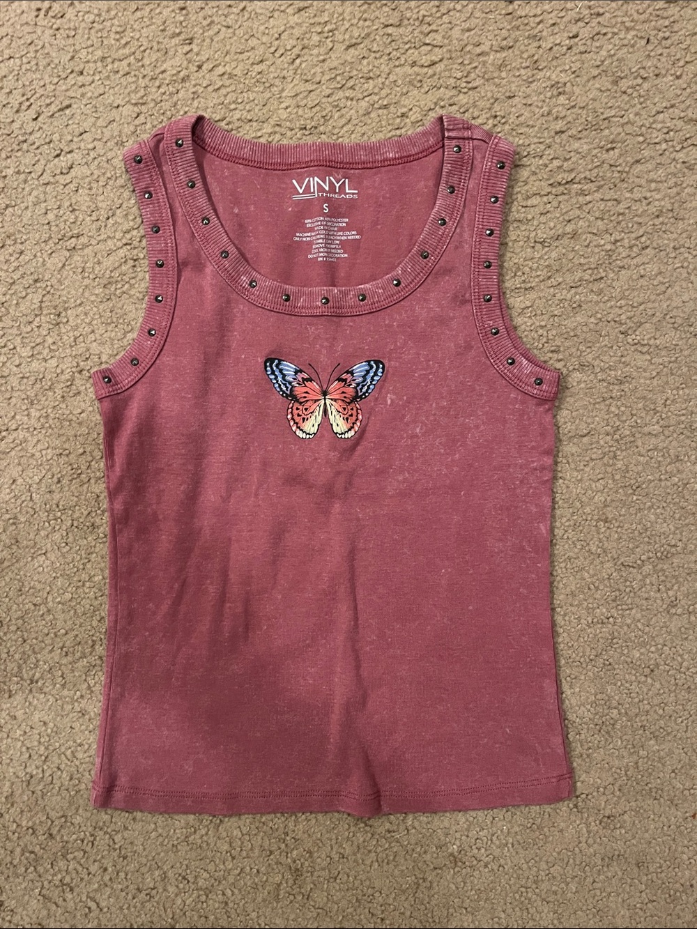 Rose Tank with Studded Trim & Butterfly